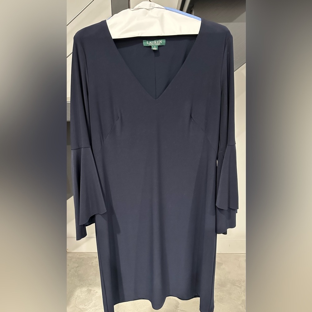 Navy blue Ralph Lauren dress with bell sleeves size 8. Excellent condition